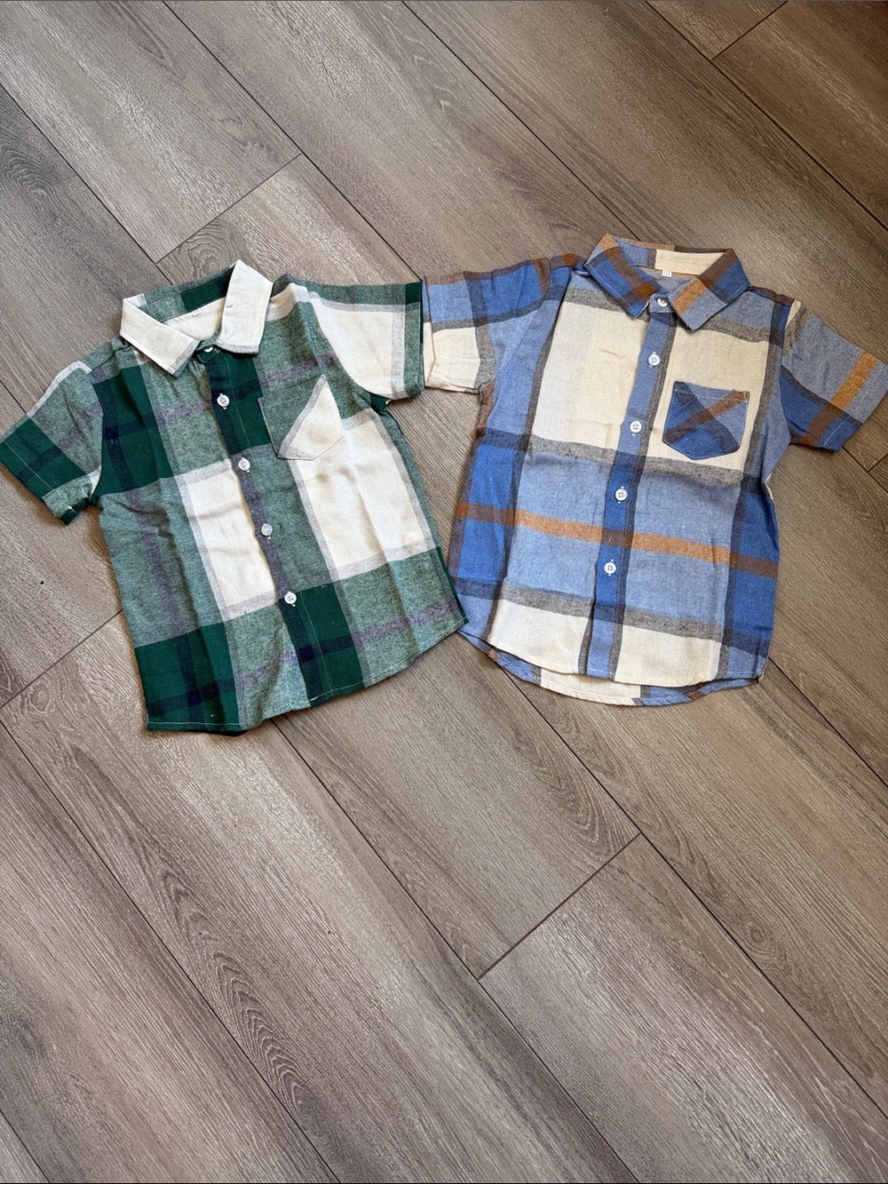Kids Short-Sleeve Plaid Button-Down Shirt - Green & Cream